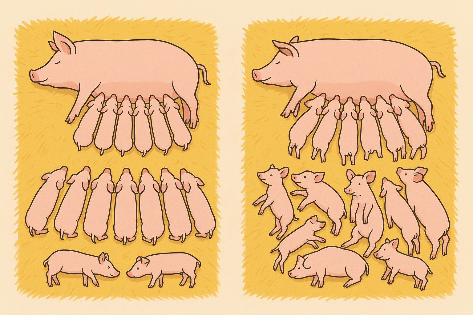 Two litters with the same average birth weight: one uniform, one non-uniform